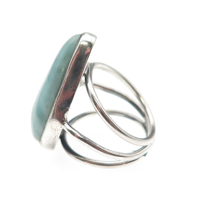 925 Sterling Silver Vintage Real Larimar Modernist Oxidized Ring Size 6