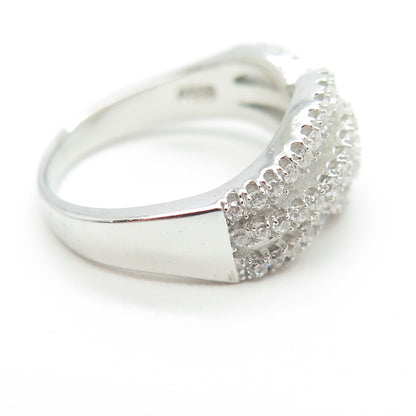 925 Sterling Silver Pave C Z Wavy Ring Size 6.25