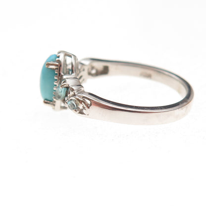 Chuck Clemency 925 Sterling Silver Real Turquoise & Blue Topaz Ring Size 8.25