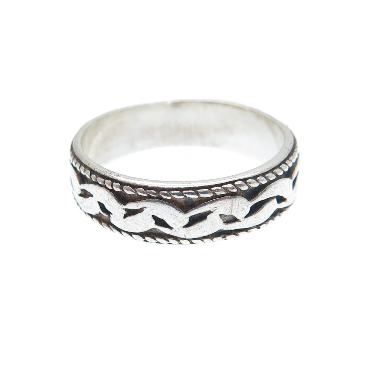 925 Sterling Silver Vintage Wavy Oxidized Band Ring Size 7.25