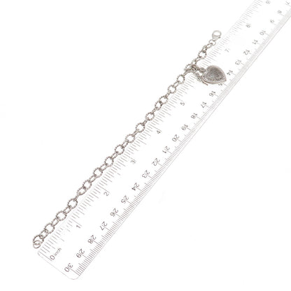 925 Sterling Silver Real Diamond Heart & Key Bracelet 7" (missing stone)