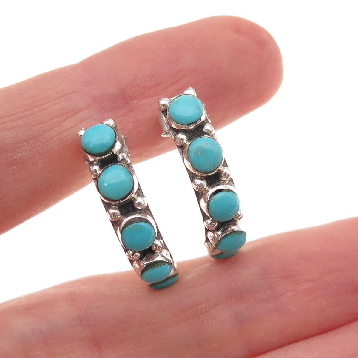 Old Pawn 925 Sterling Silver Vintage Southwestern Turquoise Tribal Earrings