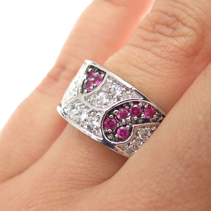 925 Sterling Silver Round-Cut Lab-Created Ruby & C Z Ring Size 6.5