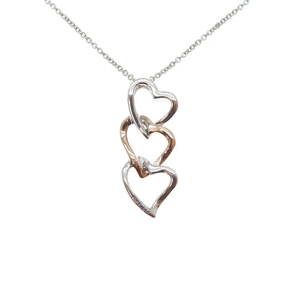 KARIZIA KA 1772 Sterling Silver 10K Gold Real Diamond Heart Chain Necklace 18"
