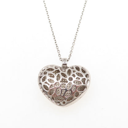 925 Sterling Silver Italy Round-Cut C Z Puffy Heart Cable Chain Necklace 16"