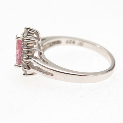 Diadema 925 Sterling Silver Pear-Cut Pink & Round-Cut White C Z Ring Size 8