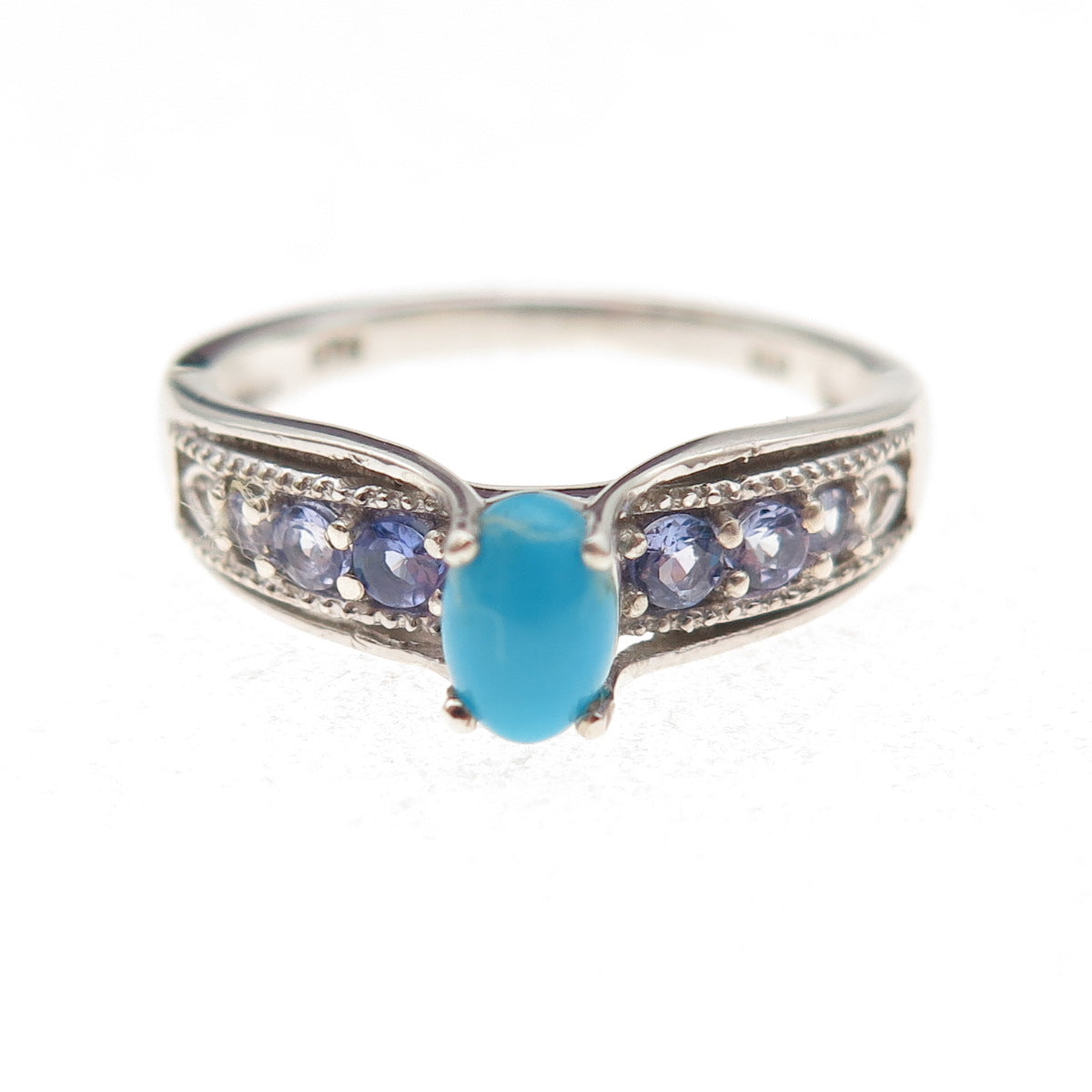 Chuck Clemency 925 Sterling Silver Real Turquoise & Tanzanite Ring Size 8