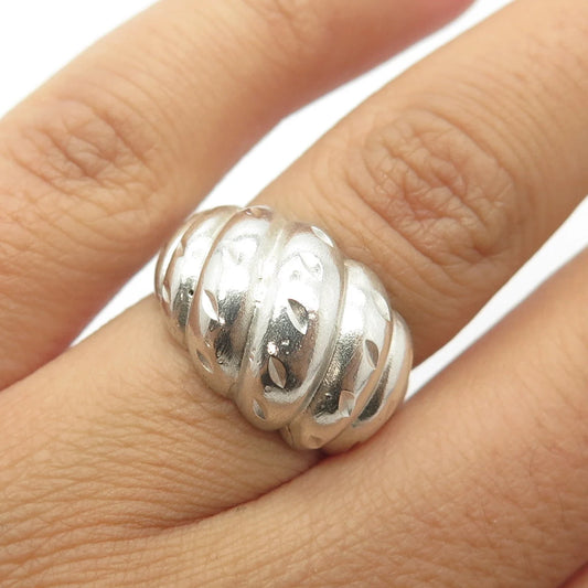 925 Sterling Silver Vintage Ribbed Cocktail Ring Size 6.25