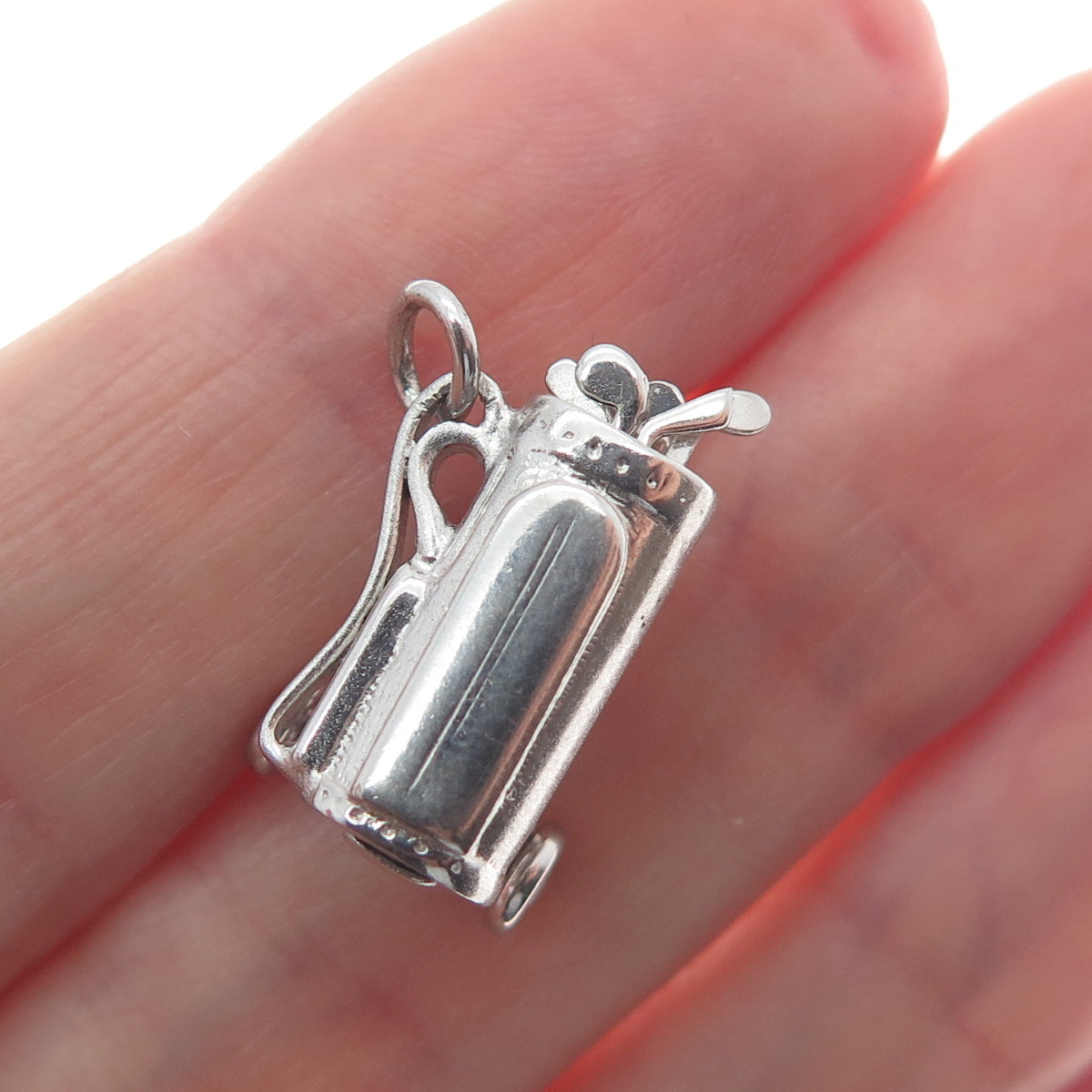 WELLS 925 Sterling Silver Vintage Golf Clubs Bag Minimalist 3D Charm Pendant
