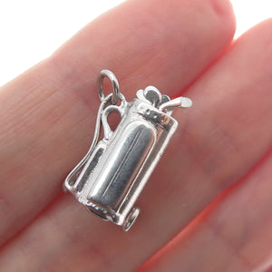 WELLS 925 Sterling Silver Vintage Golf Clubs Bag Minimalist 3D Charm Pendant