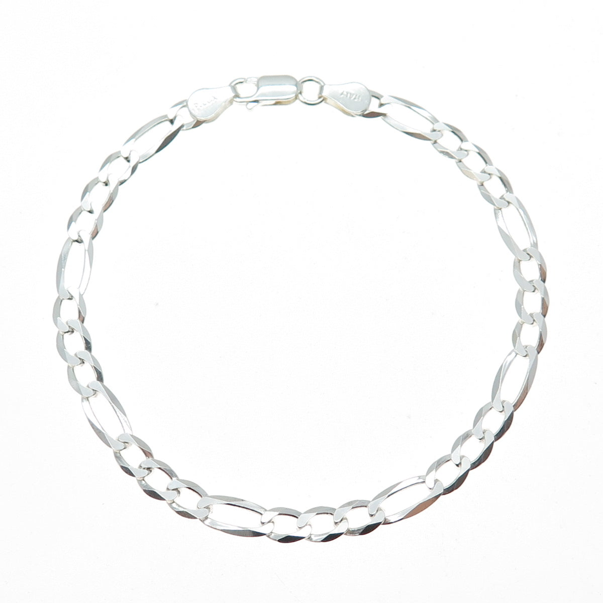 925 Sterling Silver Vintage Italy Figaro Link Bracelet 8"