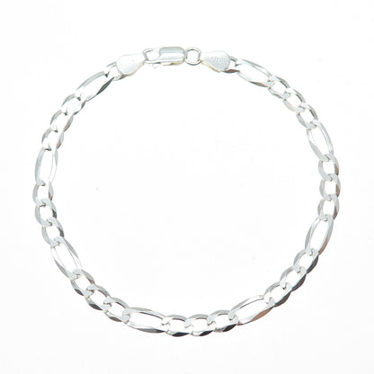 925 Sterling Silver Vintage Italy Figaro Link Bracelet 8"
