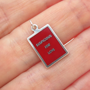 925 Sterling Silver Red Enamel Suspicious For Love Minimalist Charm Pendant