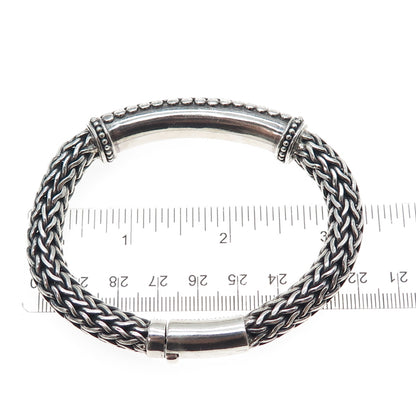 925 Sterling Silver Vintage Dotted Wheat Link Oxidized Heavy 79.5g Bracelet 7.5"