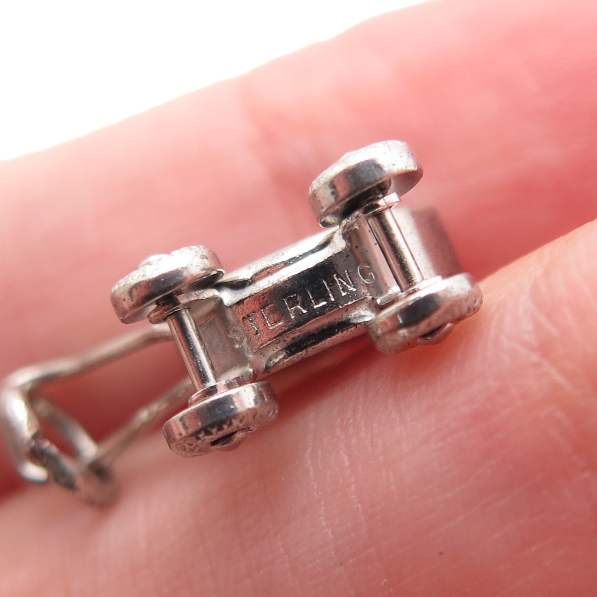 925 Sterling Silver Antique Art Deco Baby Stroller Minimalist 3D Charm Pendant
