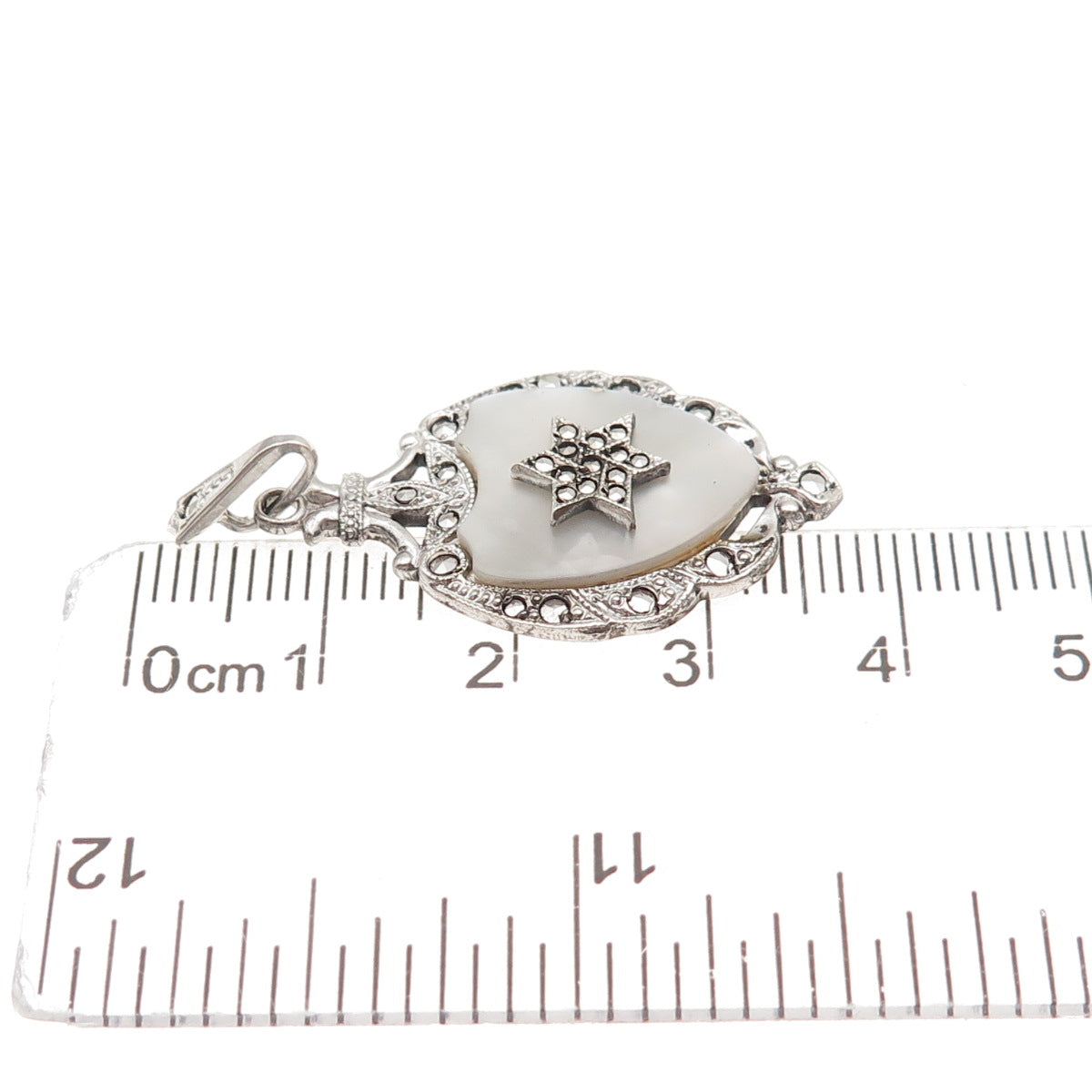 Theda Sterling Antique Art Deco Real MOP & Marcasite Star of David Charm Pendant