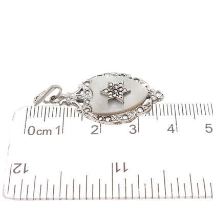 Theda Sterling Antique Art Deco Real MOP & Marcasite Star of David Charm Pendant