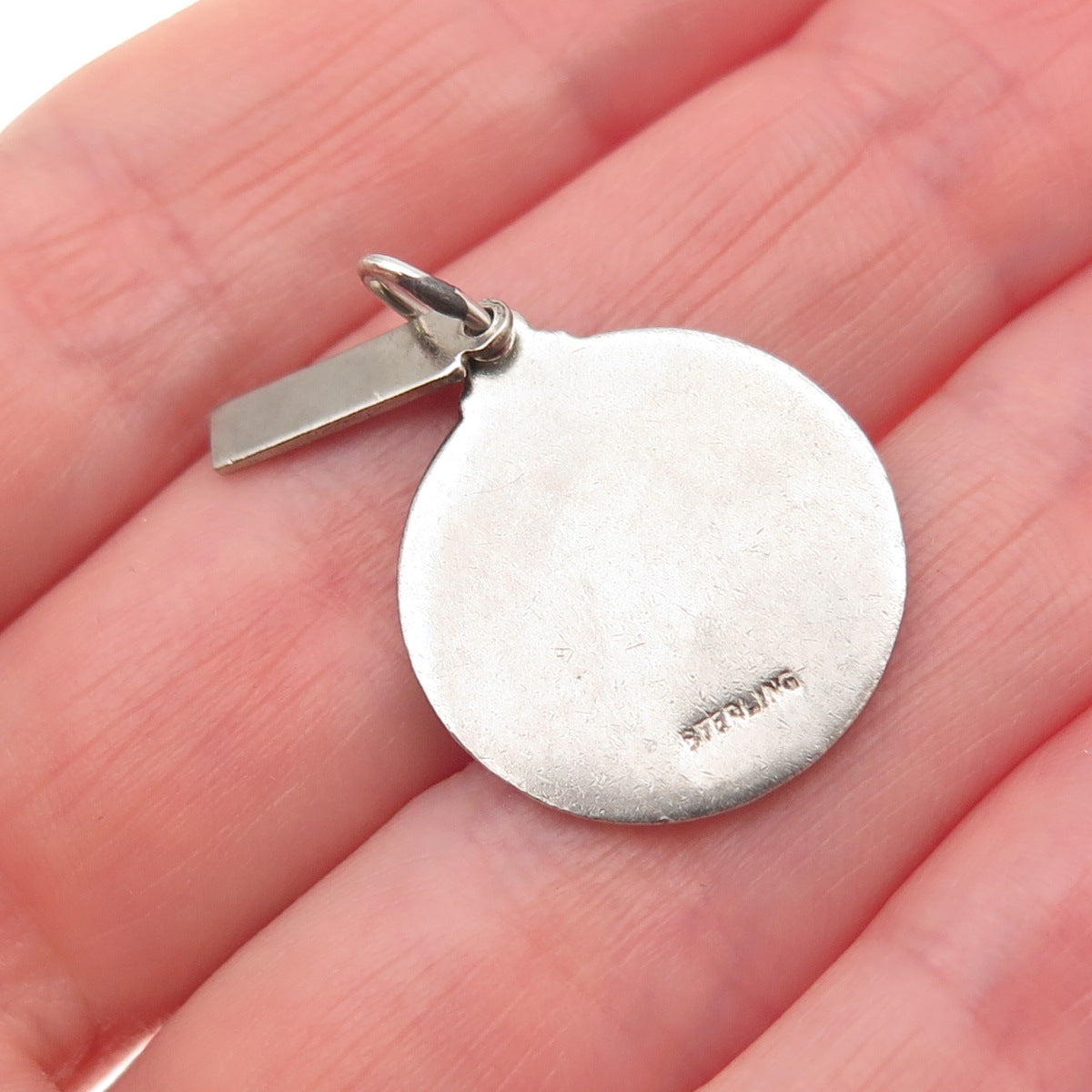 925 Sterling Silver Vintage Enamel Sweet 16 Round Tag Charm Pendant