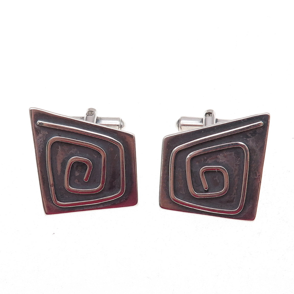 925 Sterling Silver Vintage Modernist Spiral Oxidized Cufflinks