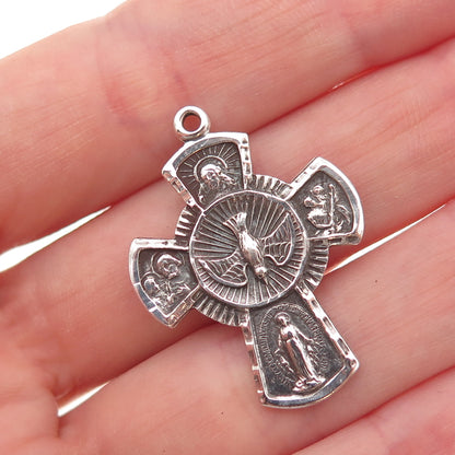 Afco 925 Sterling Silver Antique Art Deco 4-Way Cross Oxidized Charm Pendant
