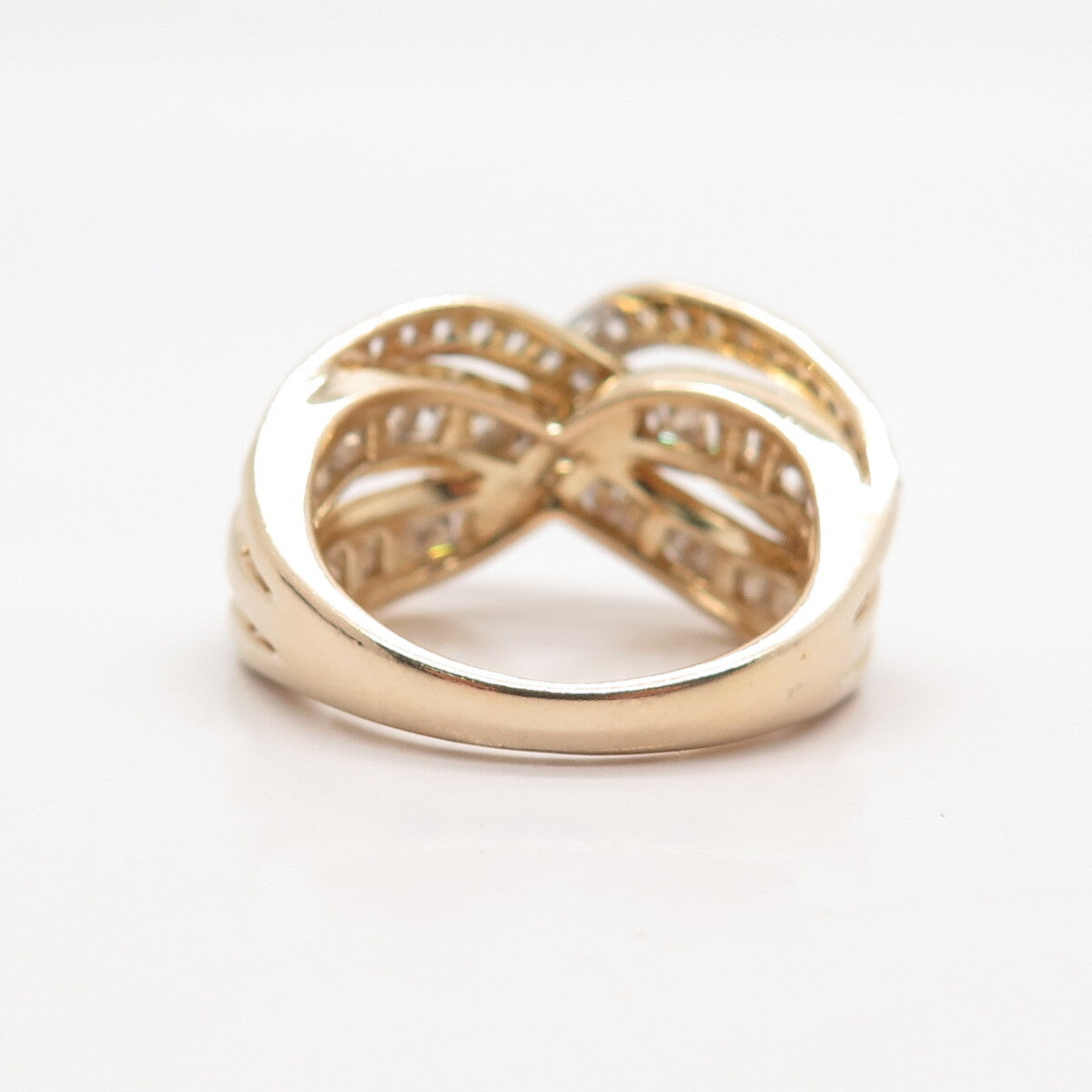 925 Sterling Silver Gold Plated C Z Crossover Ring Size 8