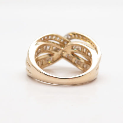 925 Sterling Silver Gold Plated C Z Crossover Ring Size 8