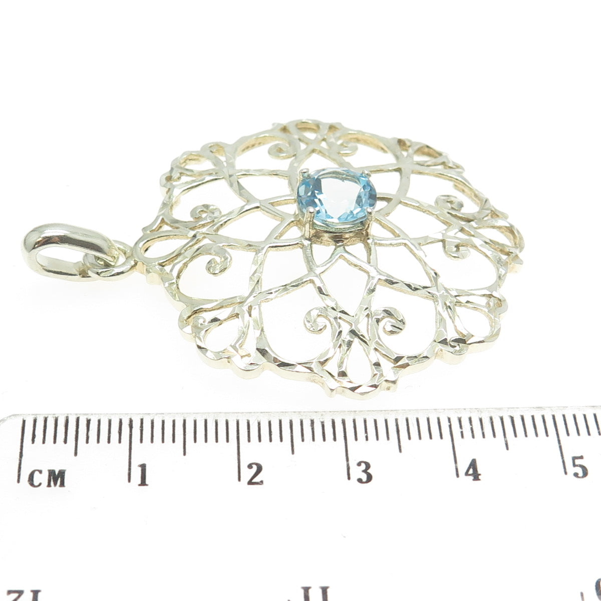 CHATEAU D'ARGENT 925 Sterling Silver Real Blue Topaz Gemstone Ornate Pendant