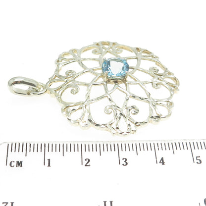 CHATEAU D'ARGENT 925 Sterling Silver Real Blue Topaz Gemstone Ornate Pendant