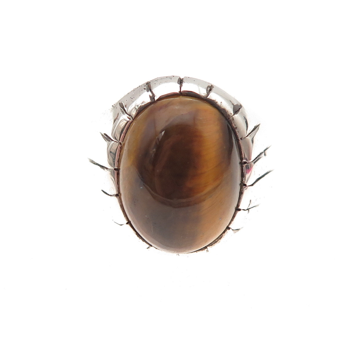 925 Sterling Silver Vintage Real Tiger Eye Modernist Oxidized Ring Size 11.5