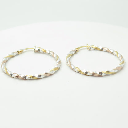 HAN 925 Sterling Silver 2-Tone Twisted Hoop Earrings