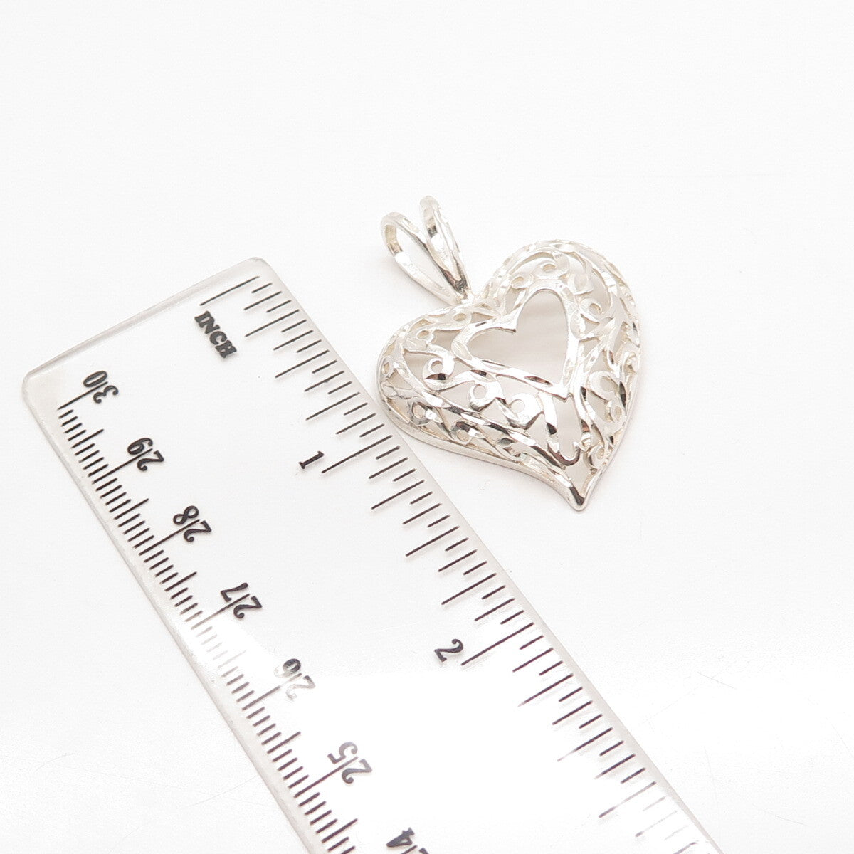 925 Sterling Silver Vintage Ornate Open Heart Slide Pendant