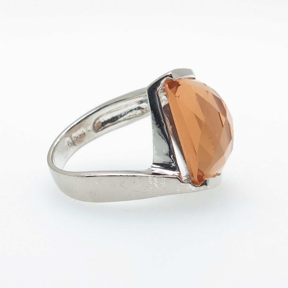 925 Sterling Silver Peach-Color C Z Modernist Statement Ring Size 9