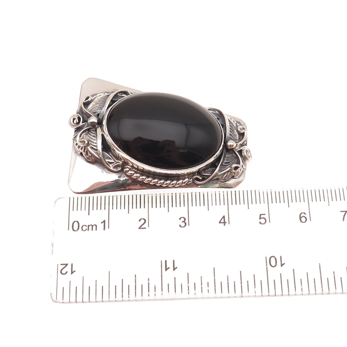 Calvin Spencer Navajo Old Pawn 925 Sterling Vintage Black Onyx Floral Bolo Tie
