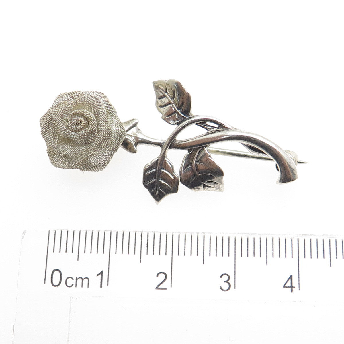 925 Sterling Silver Vintage Mesh Rose Flower Pin Brooch