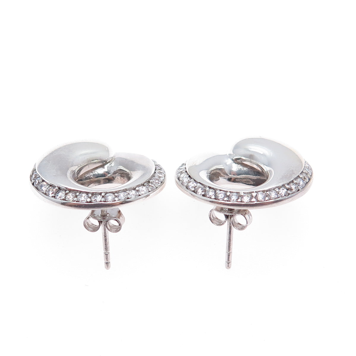 925 Sterling Silver Round-Cut C Z Modernist Crescent Earrings