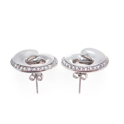 925 Sterling Silver Round-Cut C Z Modernist Crescent Earrings