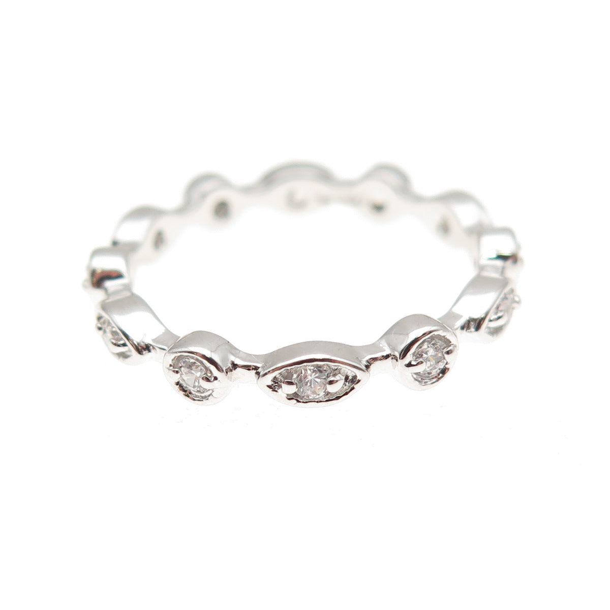 925 Sterling Silver Round-Cut C Z All Around Band Ring Size 6
