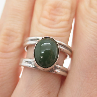 925 Sterling Silver Vintage Real Jade Modernist Ring Size 4.5