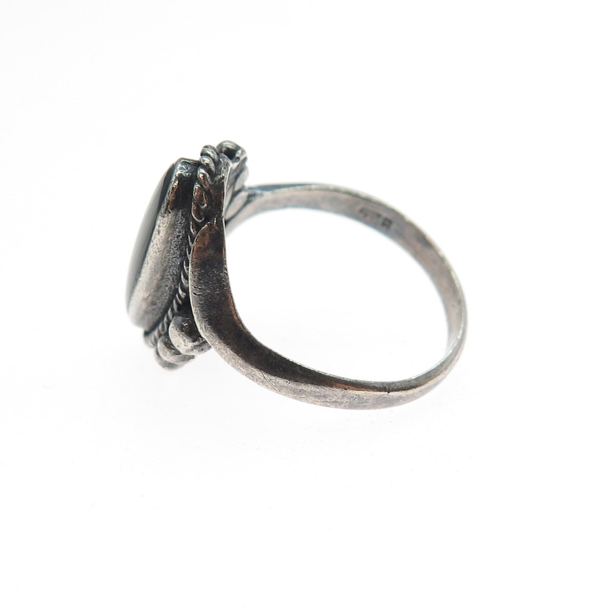 925 Sterling Silver Vintage Real Black Onyx Beaded Oxidized Ring Size 6