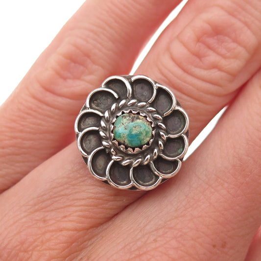 Old Pawn 925 Sterling Silver Vintage Southwestern Turquoise Floral Ring Size 5.5