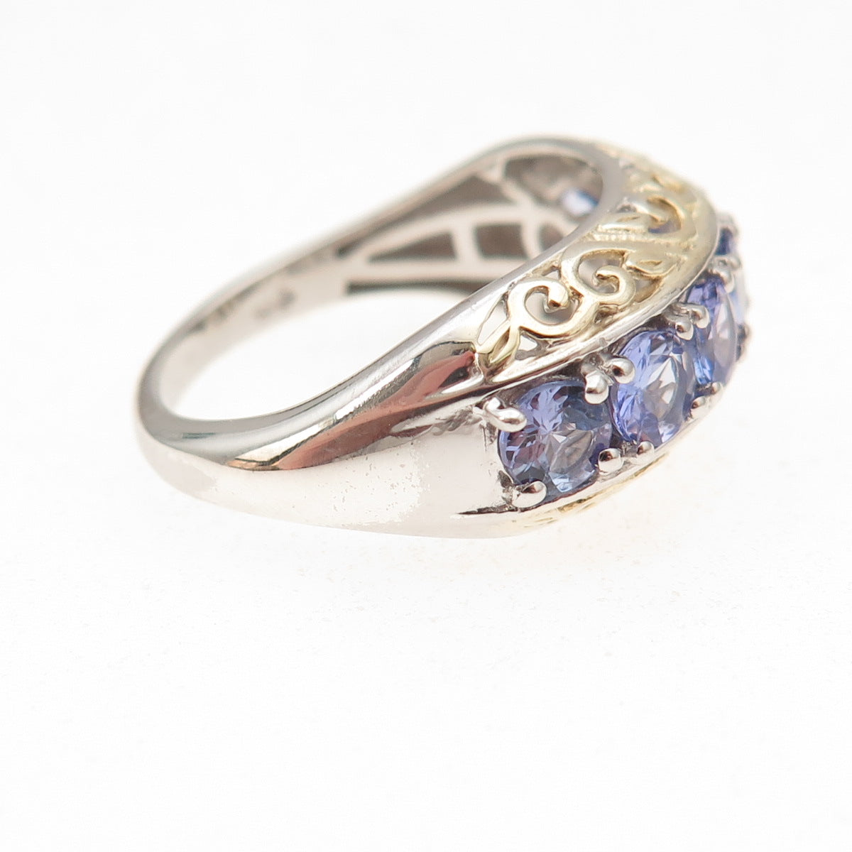 Chuck Clemency Sterling Silver 2-Tone Real Round-Cut Tanzanite Ring Size 8.25