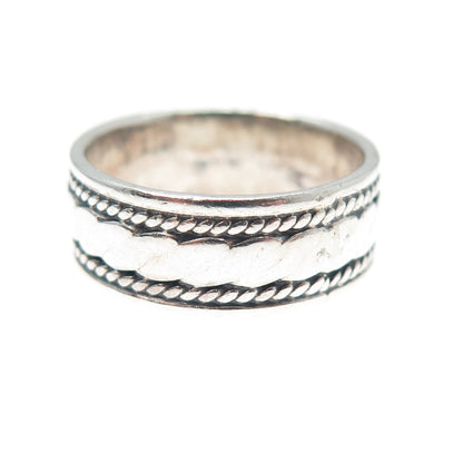 925 Sterling Silver Vintage Roped Oxidized Band Ring Size 8