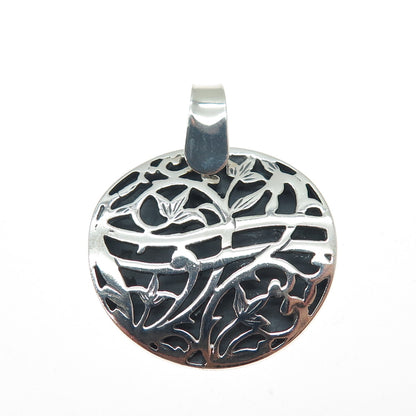 925 Sterling Silver Vintage Modernist Floral Oxidized Charm Pendant