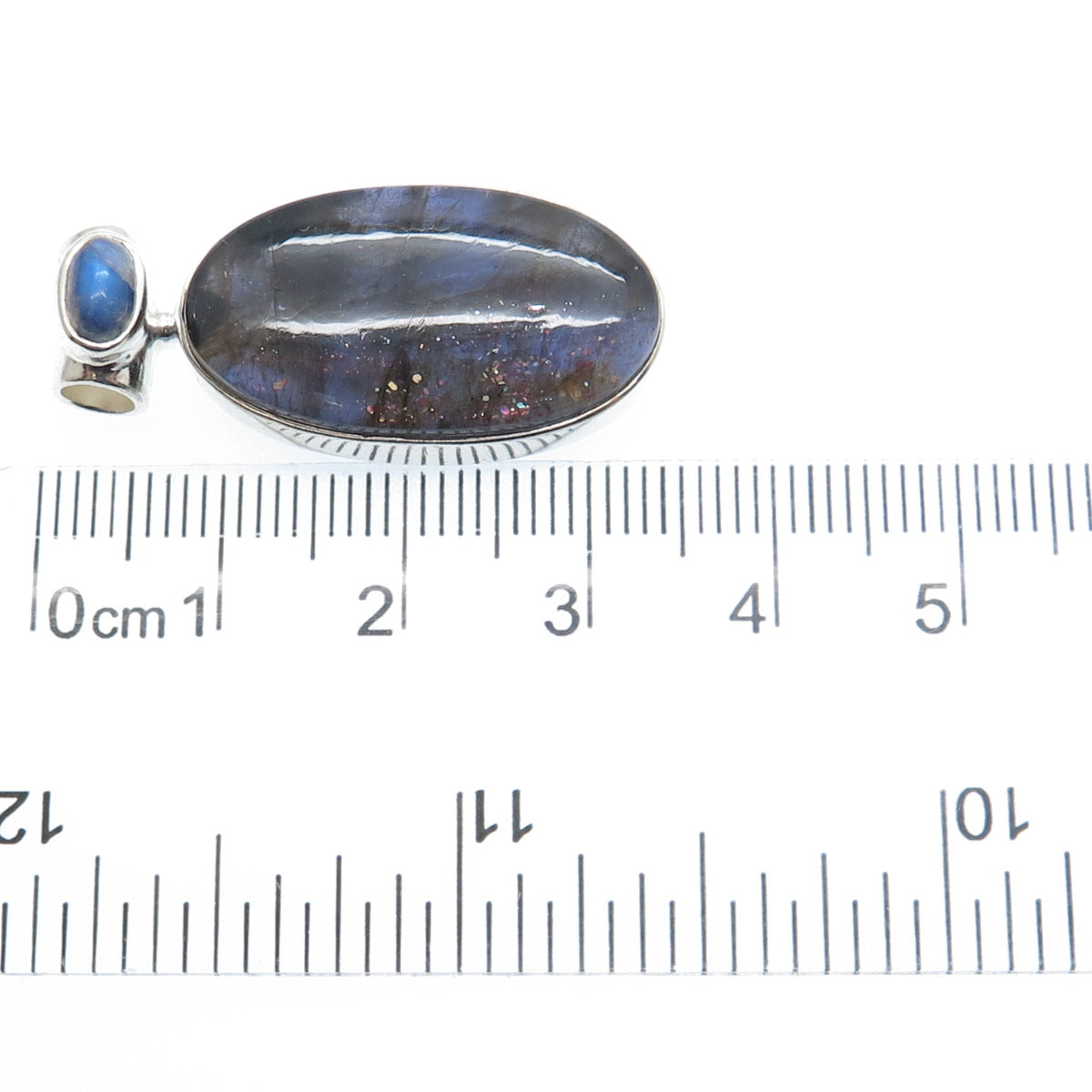 925 Sterling Silver Vintage Real Cabochon Lepidolite & Moonstone Slide Pendant