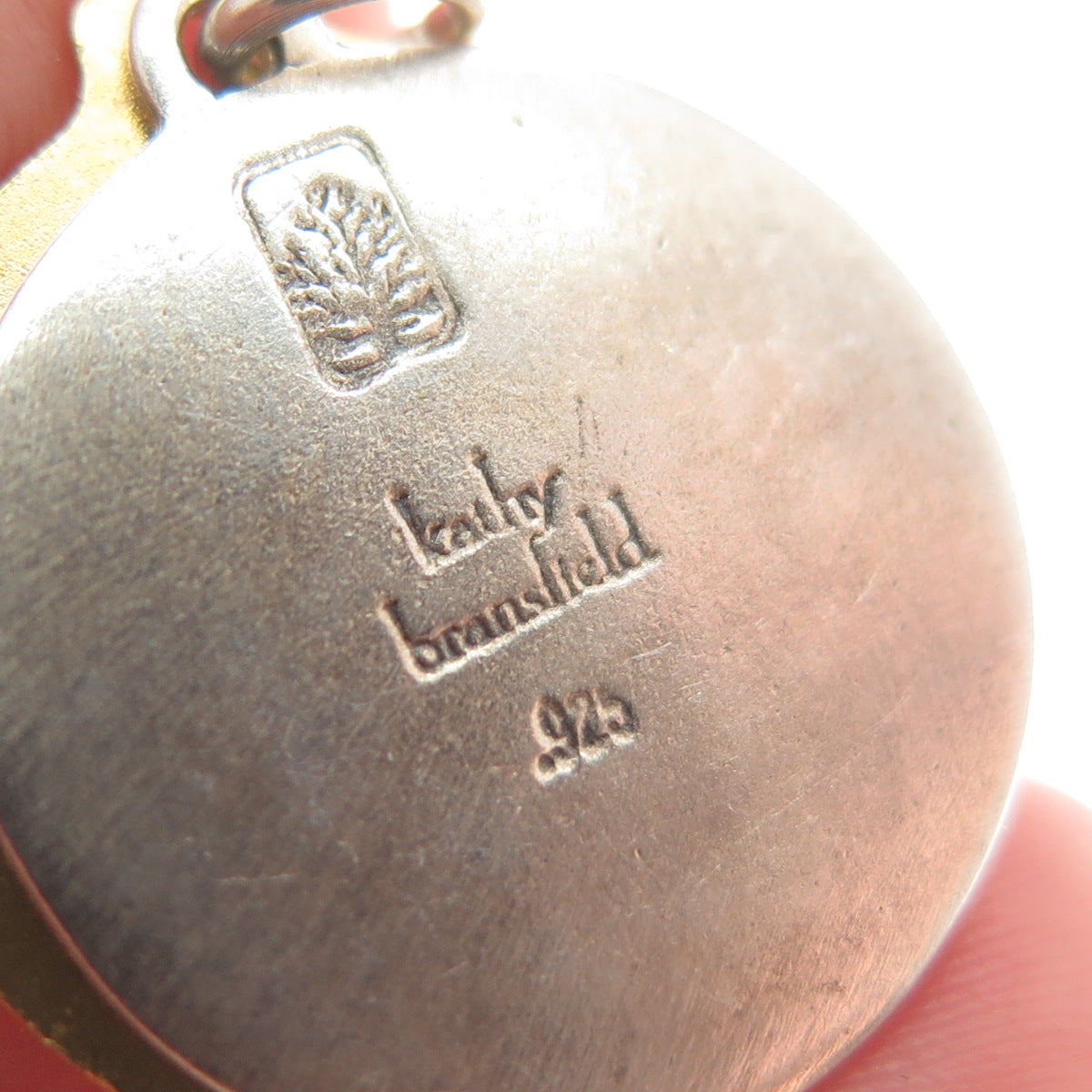 KATHY BRANSFIELD 925 Sterling Silver 2-Tone Vintage "Mom" Love Round Pendant