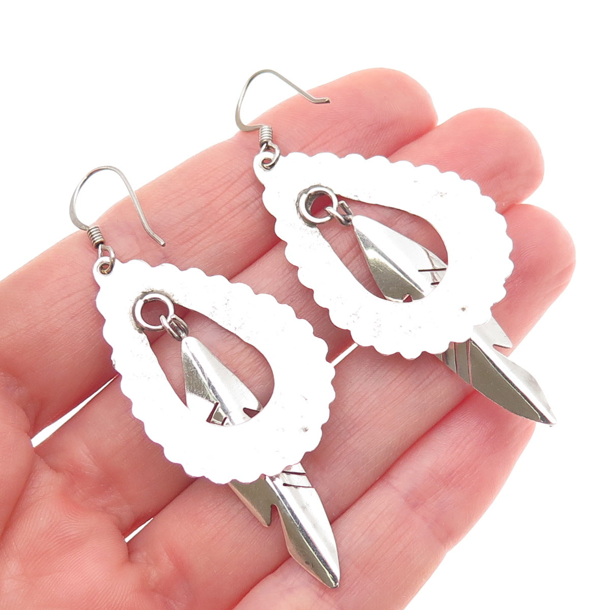 Old Pawn 925 Sterling Silver Vintage Southwestern Feather Tribal Dangle Earrings