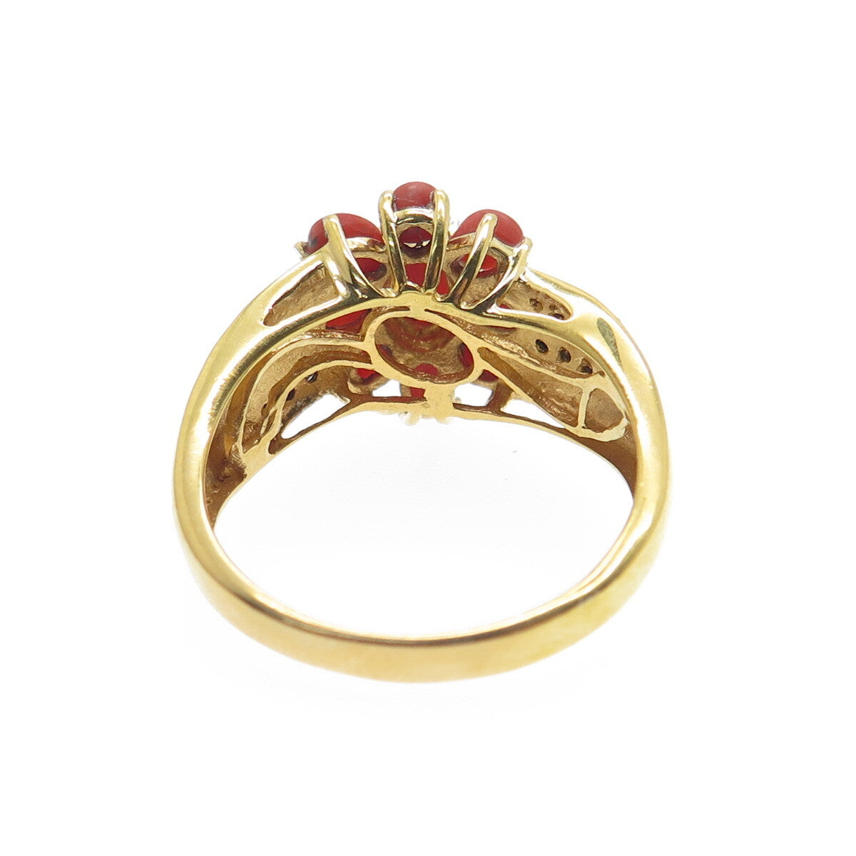 CHUCK CLEMENCY 925 Sterling Gold Plated Coral & Black Spinel Gem Ring Size 9.25