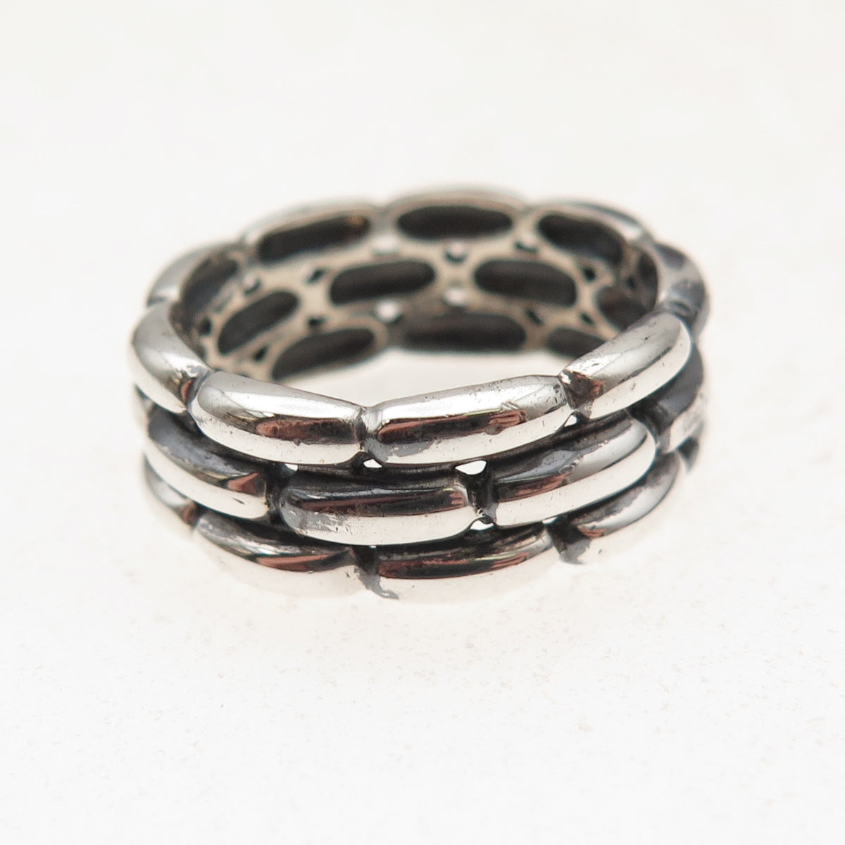 CNA Pranda 925 Sterling Silver Vintage Interlocking Brick Oxidized Ring Size 6