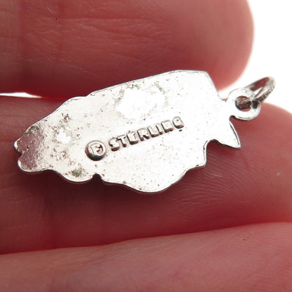 French & Franklin Sterling Silver Vintage Enamel Illinois State Map Mini Pendant