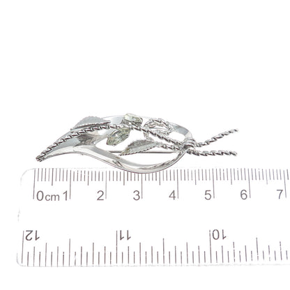 VAN DELL 925 Sterling Silver Antique Art Deco Rhinestone Leaf Pin Brooch